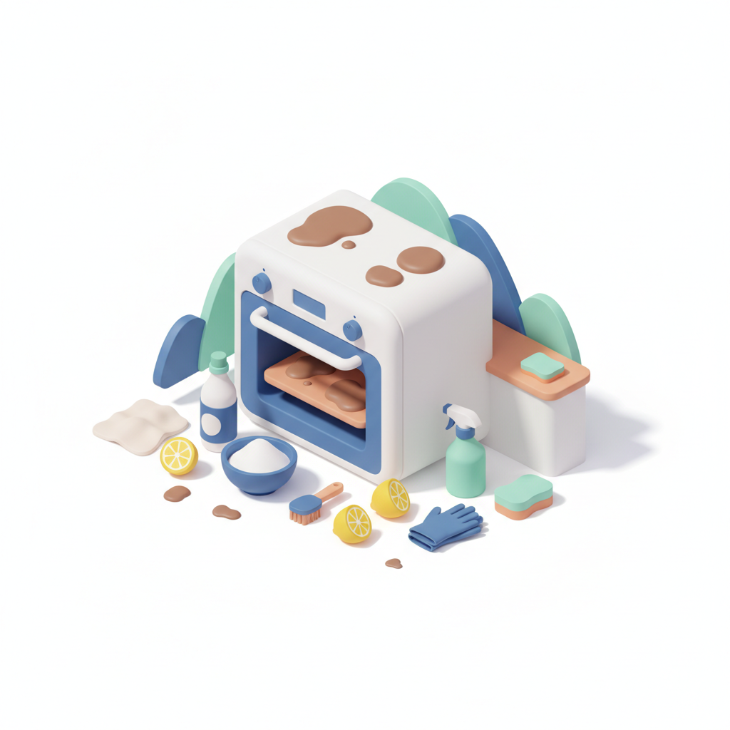 Illustration 3D : Nettoyer un four encrassé avec des produits naturels à Cournon