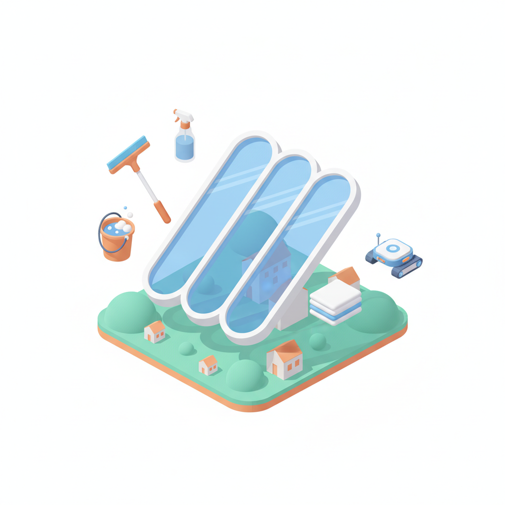 Illustration 3D : Nettoyer les grandes baies vitrées en pente à Romagnat sans traces