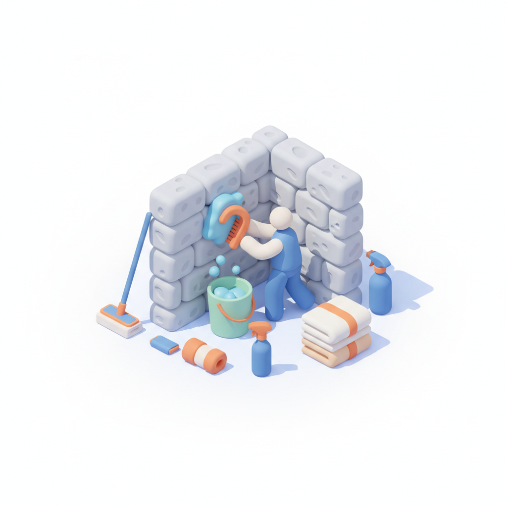 Illustration 3D : Comment nettoyer un logement pierre de Volvic avant état des lieux à Riom