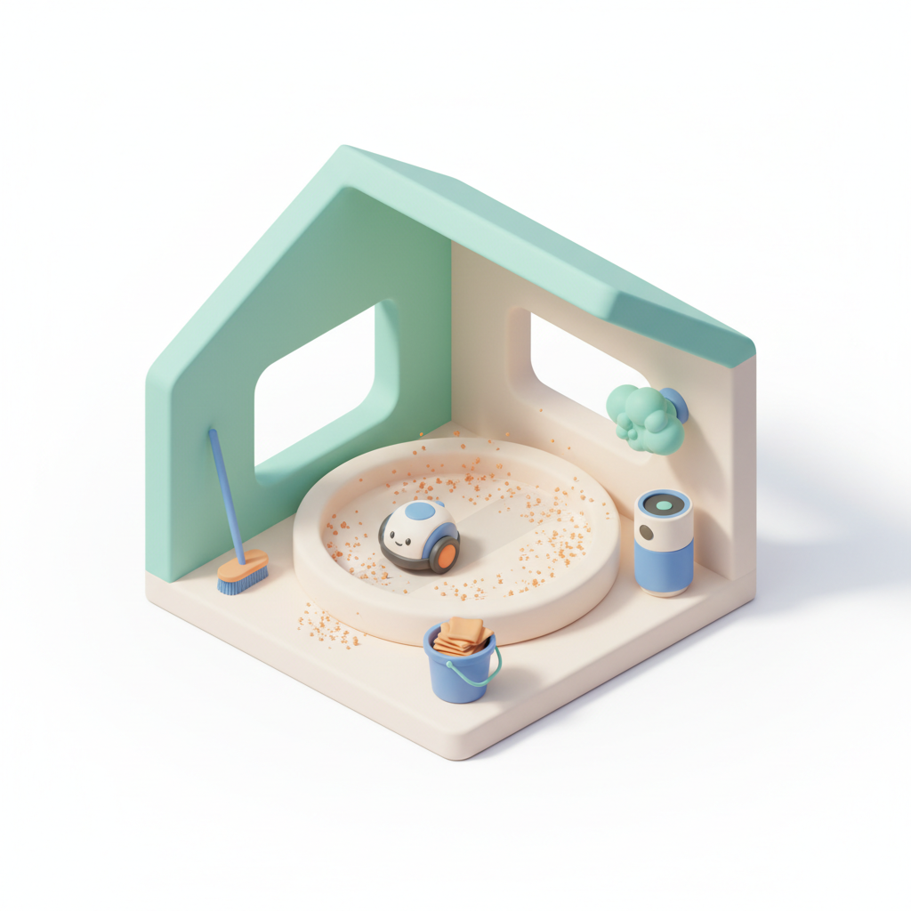Illustration 3D : Nettoyer la poussière de plâtre après travaux dans un pavillon à Gerzat