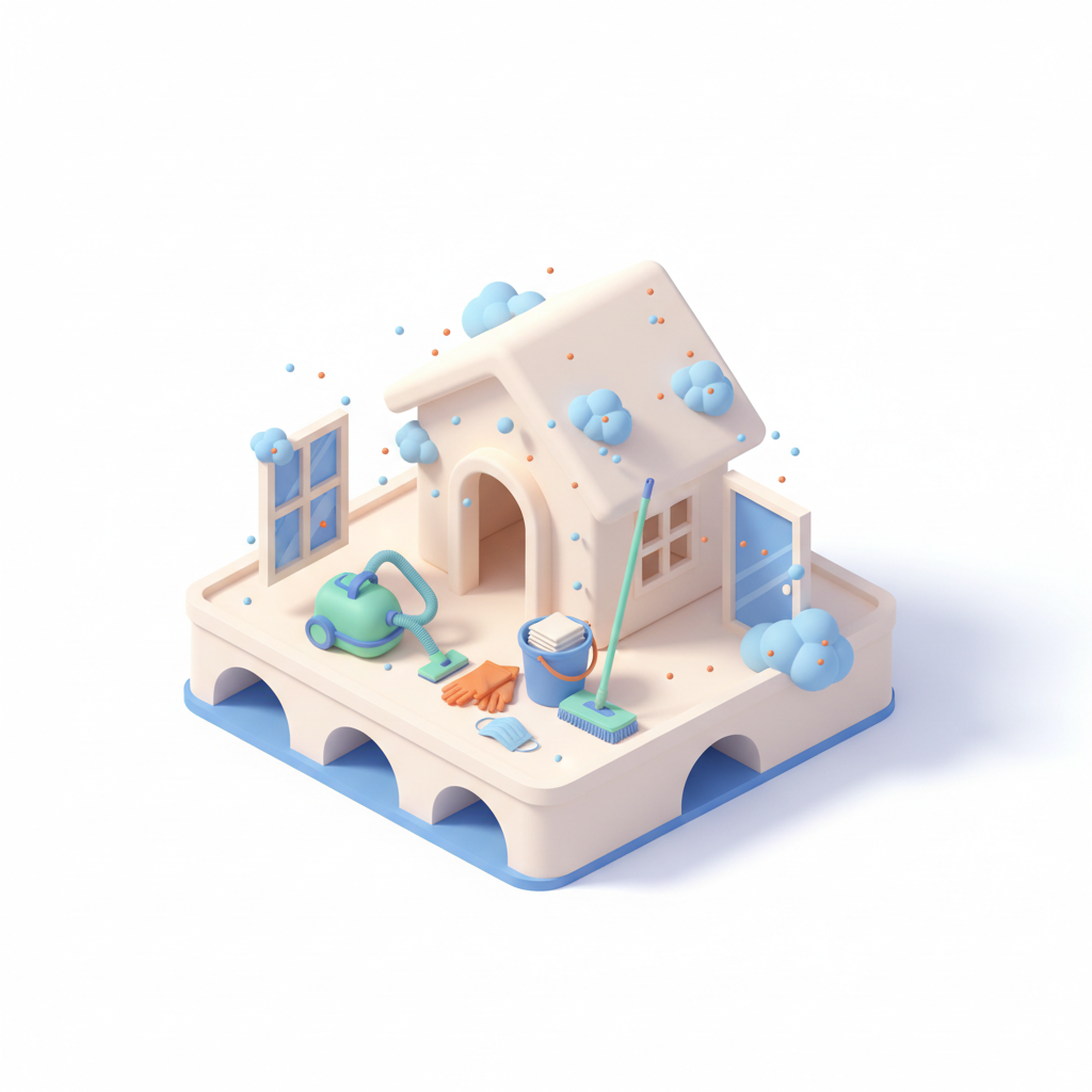 Illustration 3D : Nettoyer la poussière de plâtre après travaux à Pont-du-Château