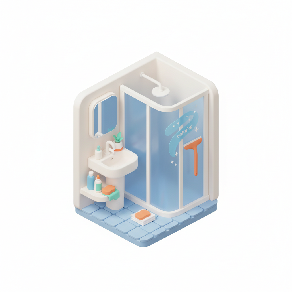 Illustration 3D : Comment nettoyer les traces de calcaire dans une salle de bain à Pont-du-Château