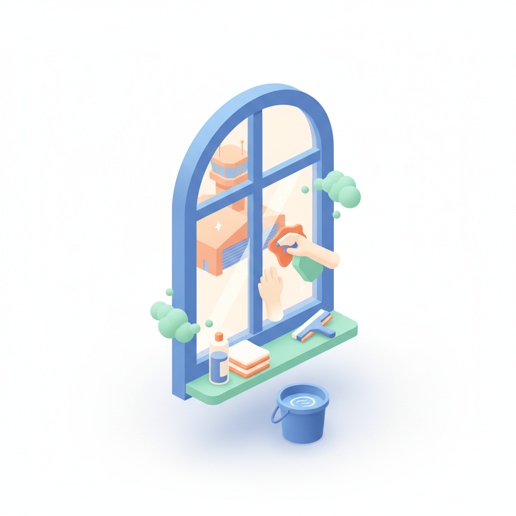 Illustration 3D : Comment nettoyer les vitres après les envols de poussière à Aulnat