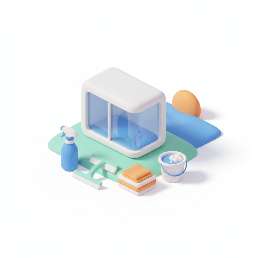 Illustration 3D : Comment nettoyer les vitres sans traces près du lac de Cournon