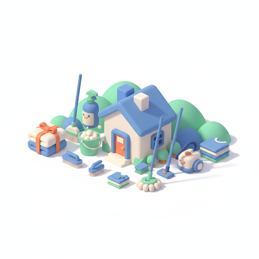 Illustration 3D : Organiser un grand ménage de printemps en famille à Cournon-d'Auvergne