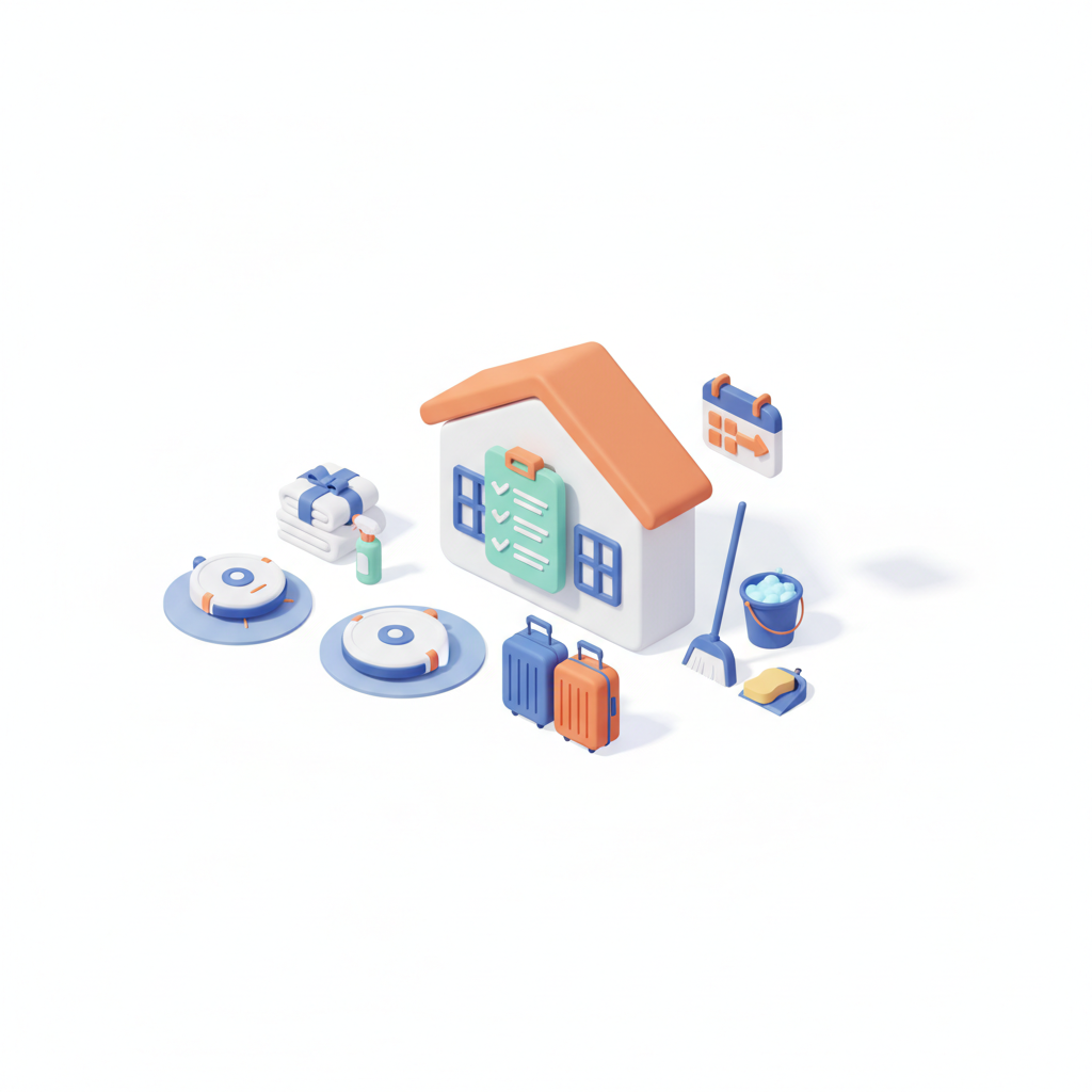 Illustration 3D : Comment organiser le ménage entre deux locataires Airbnb à Aubière
