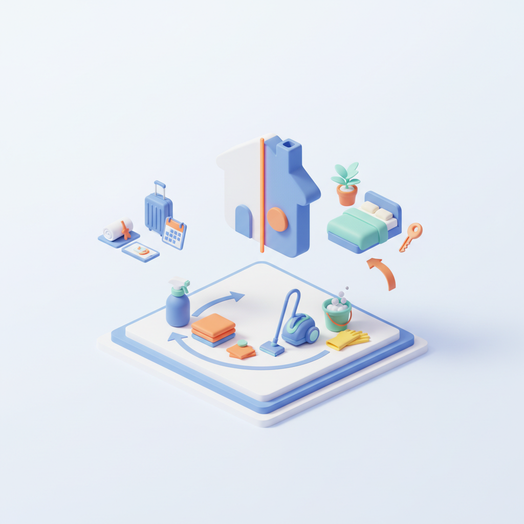 Illustration 3D : Comment organiser le ménage entre deux locataires Airbnb à Aubière