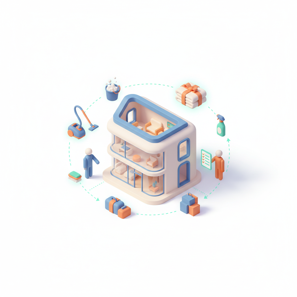 Illustration 3D : Organiser le ménage entre deux locataires Airbnb à Romagnat