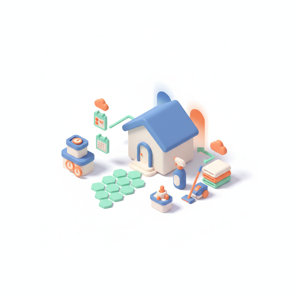 Illustration 3D : Comment organiser le ménage entre deux locations Airbnb à Beaumont