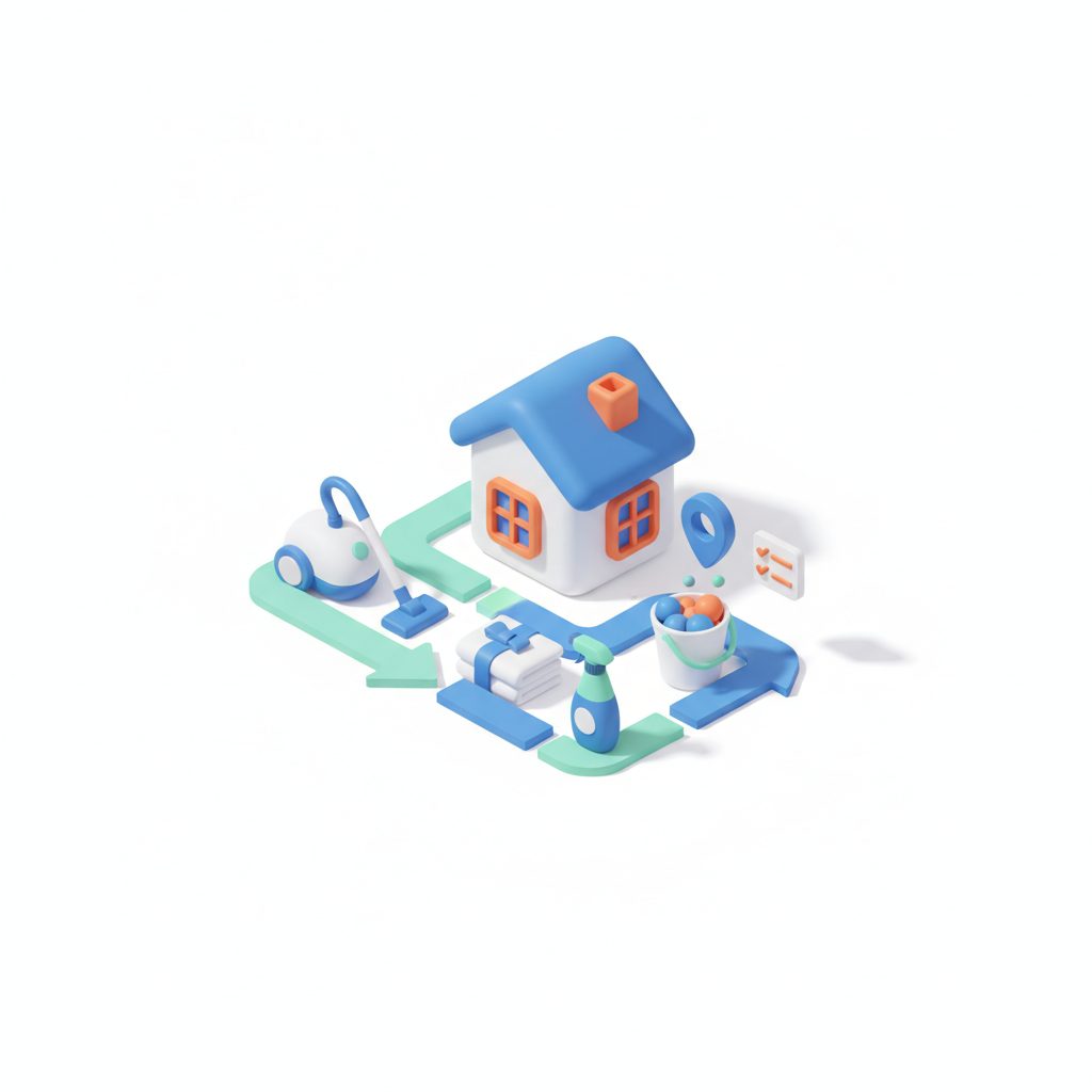 Illustration 3D : Comment organiser le ménage entre deux locations Airbnb à Riom