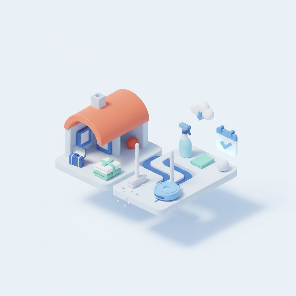 Illustration 3D : Comment organiser le ménage entre deux locataires Airbnb à Aulnat