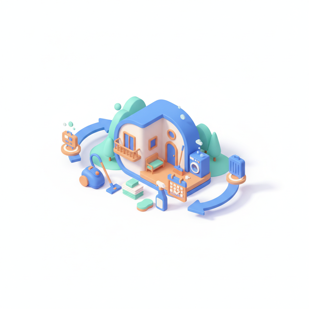 Illustration 3D : Comment organiser le ménage entre deux locataires Airbnb à Chamalières