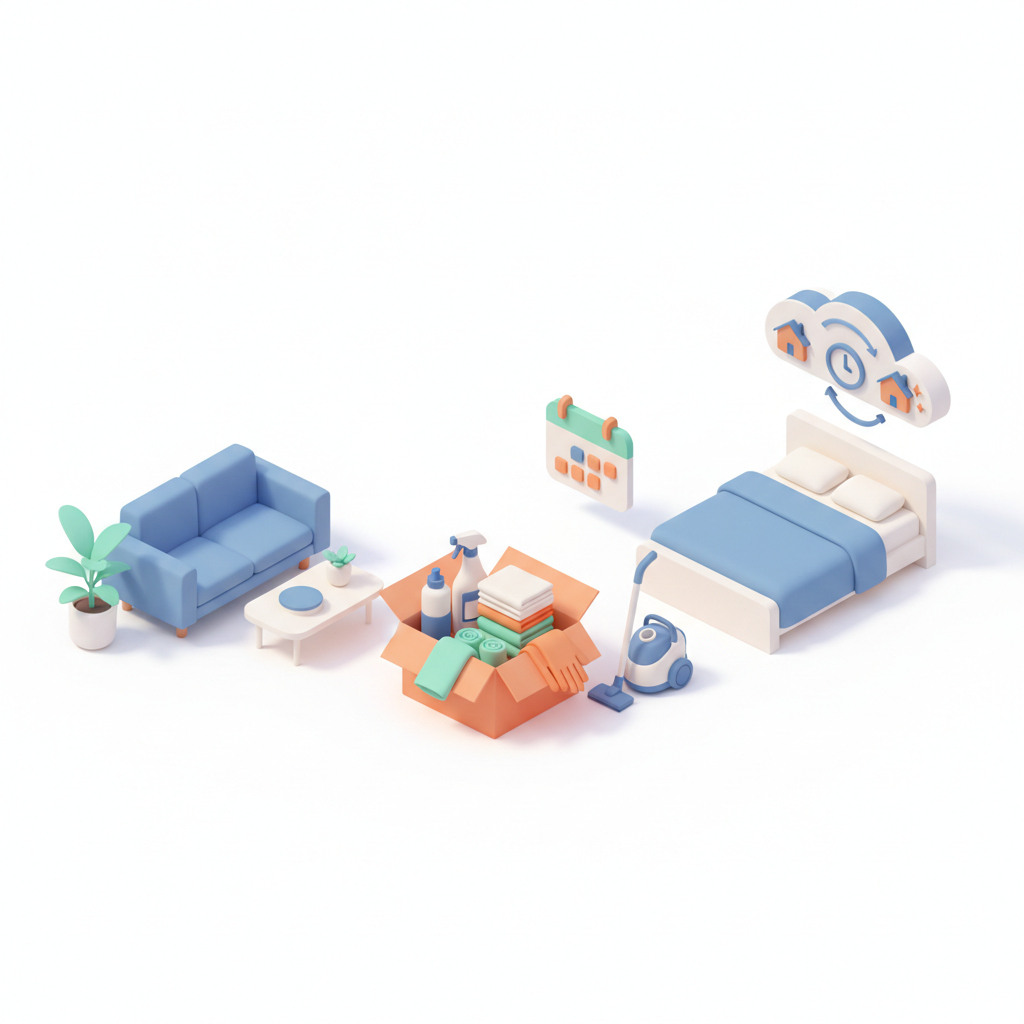 Illustration 3D : Organiser le ménage entre deux locataires Airbnb à Pont-du-Château