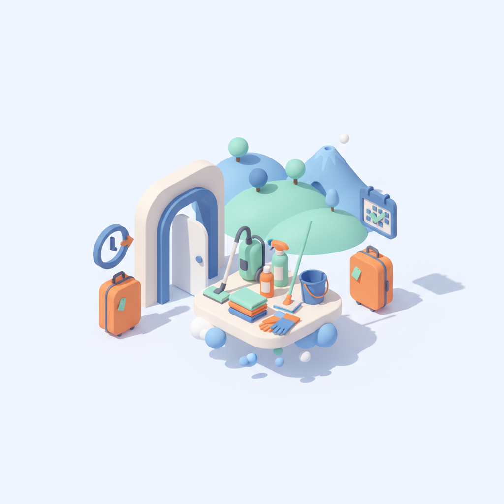 Illustration 3D : Organiser le ménage entre deux voyageurs Airbnb à Clermont-Ferrand