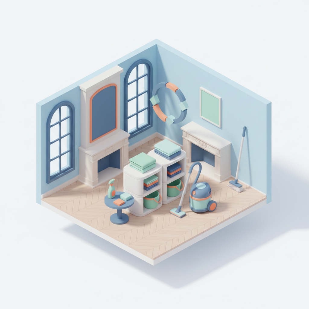 Illustration 3D : Organiser un ménage hebdomadaire efficace en appartement bourgeois