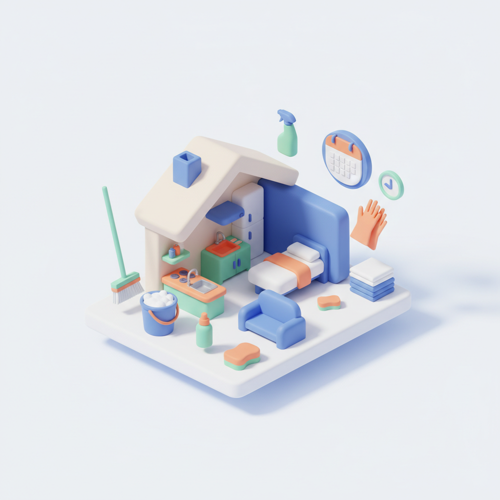 Illustration 3D : Organiser un ménage hebdomadaire efficace à Pont-du-Château