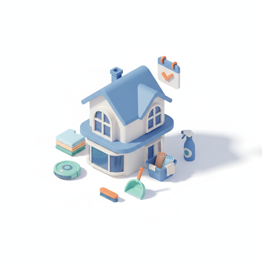 Illustration 3D : Organiser un ménage hebdomadaire efficace dans un pavillon à Gerzat