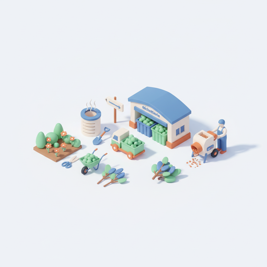 Illustration 3D : Où évacuer ses déchets verts à Pont-du-Château: déchetterie et alternatives