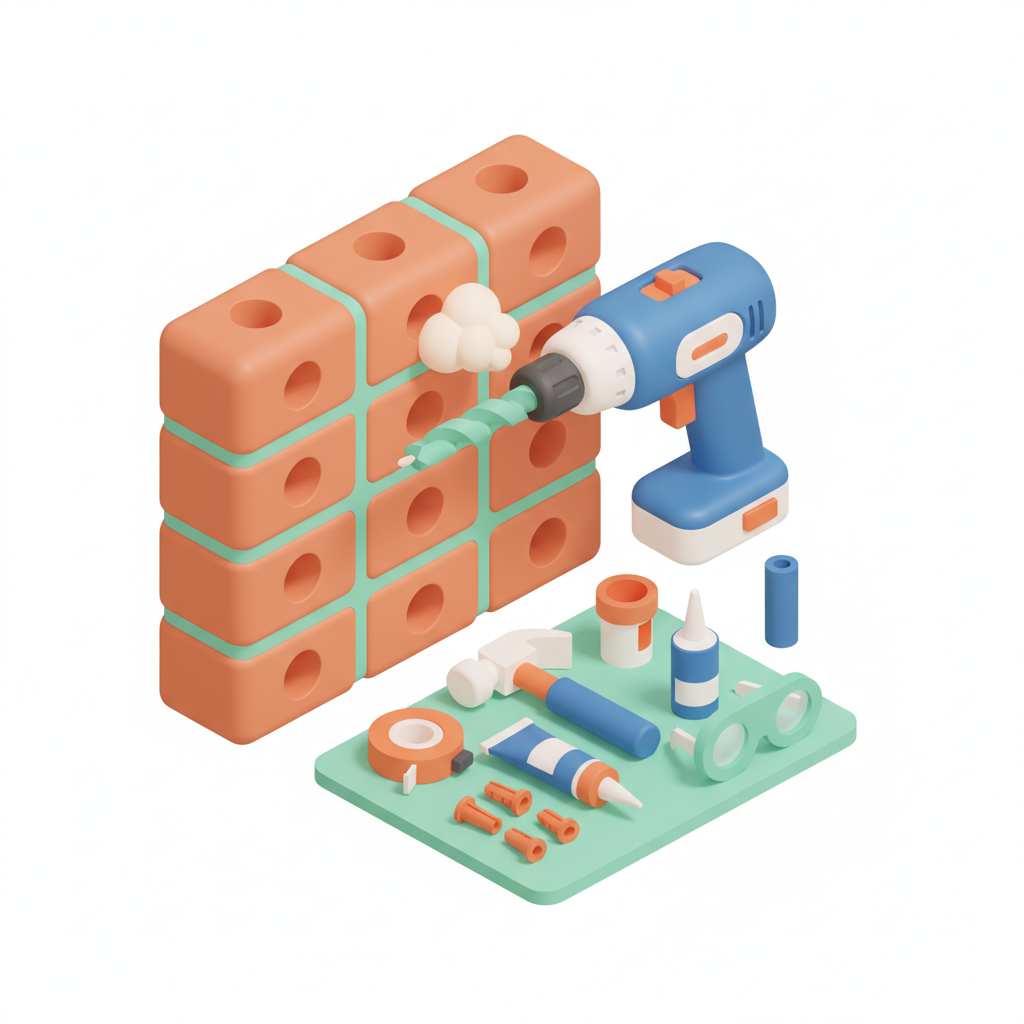 Illustration 3D : Comment percer un mur en brique creuse sans l'éclater à Aulnat