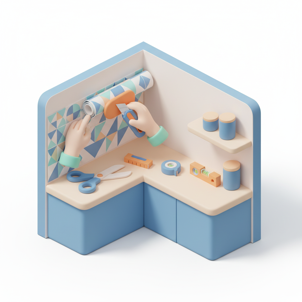 Illustration 3D : Comment poser une crédence adhésive dans une cuisine à Romagnat