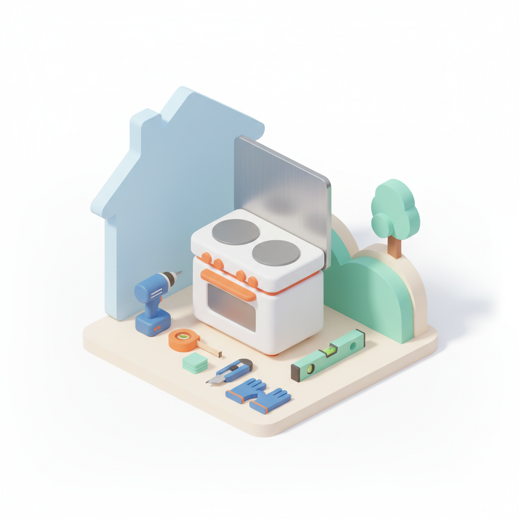 Illustration 3D : Poser une crédence en inox brossé derrière piano de cuisson à Beaumont