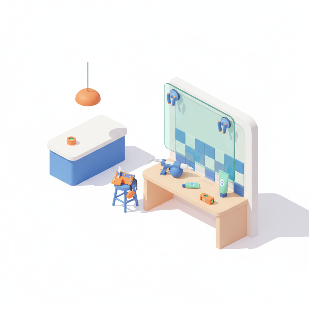 Illustration 3D : Poser une crédence en verre trempé dans une cuisine ouverte à Aulnat