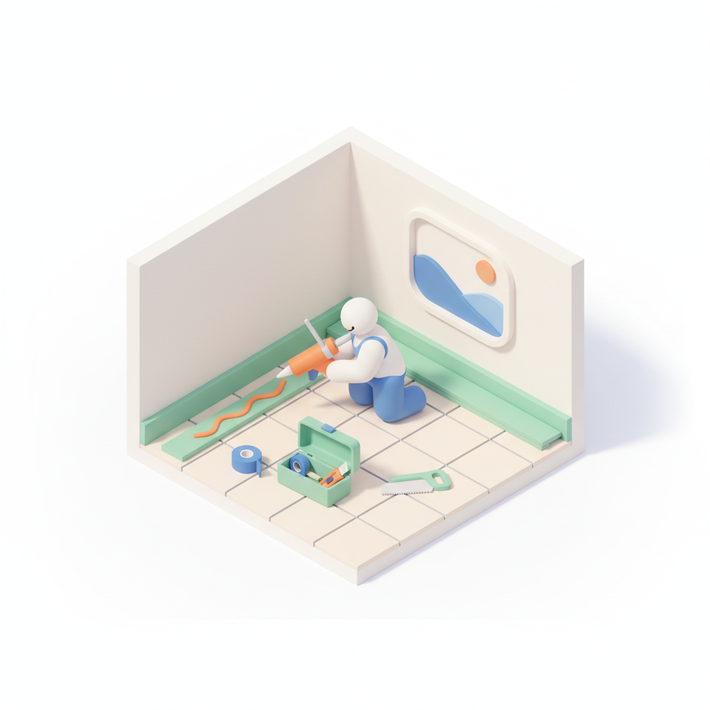 Illustration 3D : Comment poser des plinthes sur carrelage dans une maison neuve à Cournon-d'Auvergne