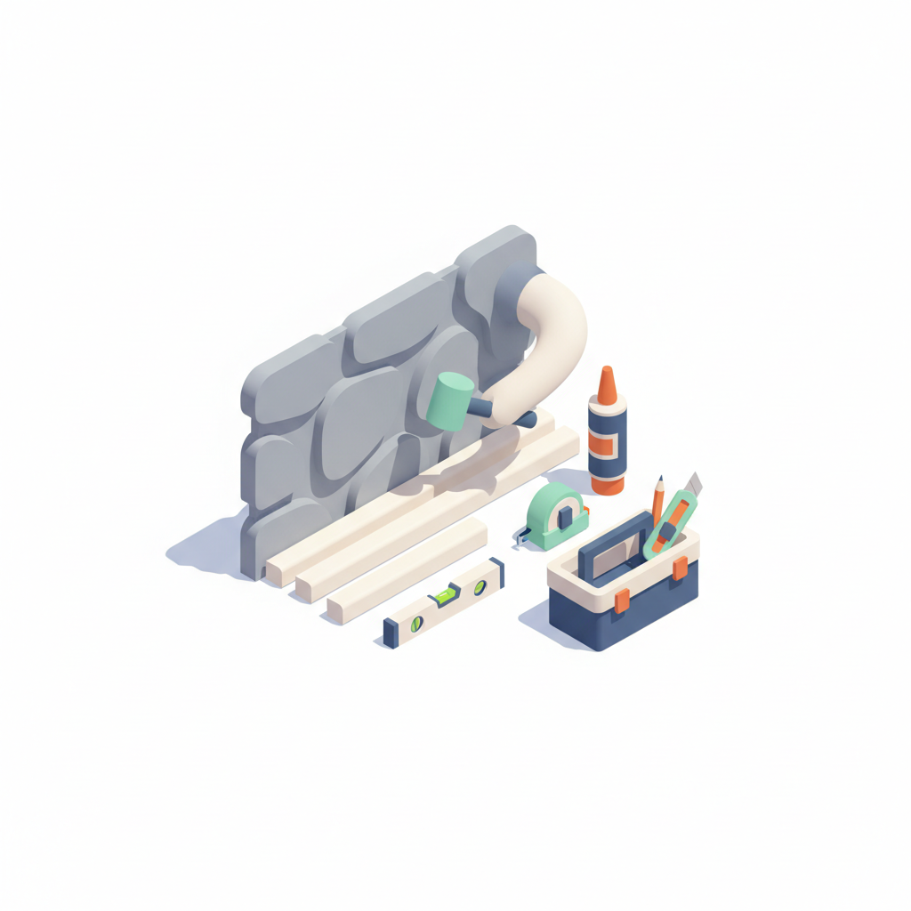 Illustration 3D : Comment poser des plinthes sur mur en pierre de Volvic