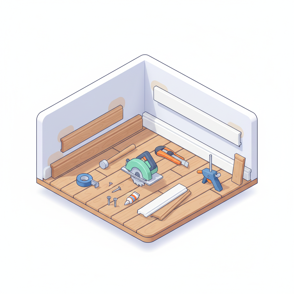 Illustration 3D : Poser des plinthes sur parquet ancien à Chamalières: bois ou MDF