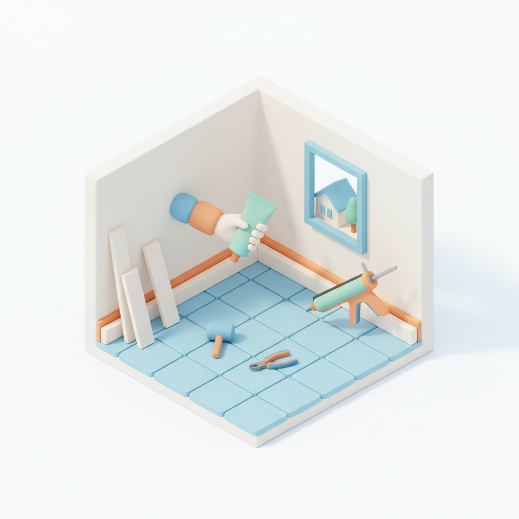Illustration 3D : Comment poser des plinthes sur carrelage dans un pavillon neuf à Aulnat