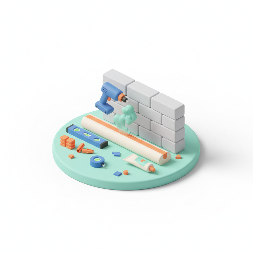 Illustration 3D : Comment poser des plinthes sur parpaing exposé à Gerzat
