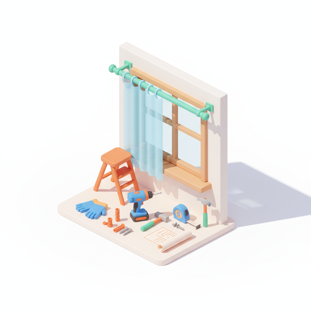 Illustration 3D : Comment poser une tringle à rideaux sur fenêtre en pente à Romagnat