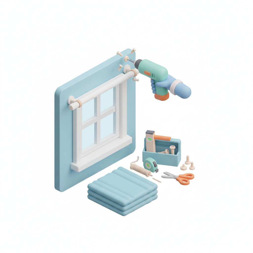 Illustration 3D : Poser une tringle à rideaux sur fenêtre PVC à Aulnat