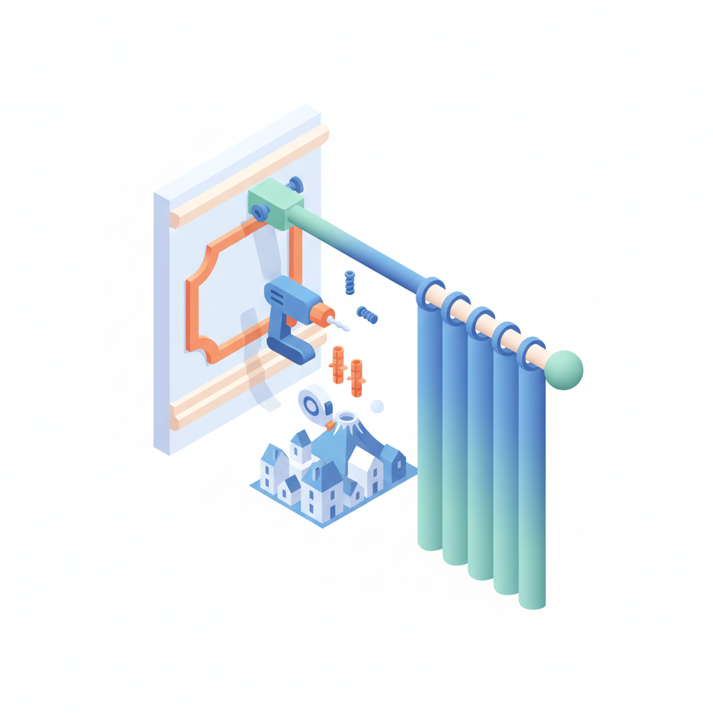Illustration 3D : Comment poser une tringle à rideaux sur moulure ancienne à Chamalières