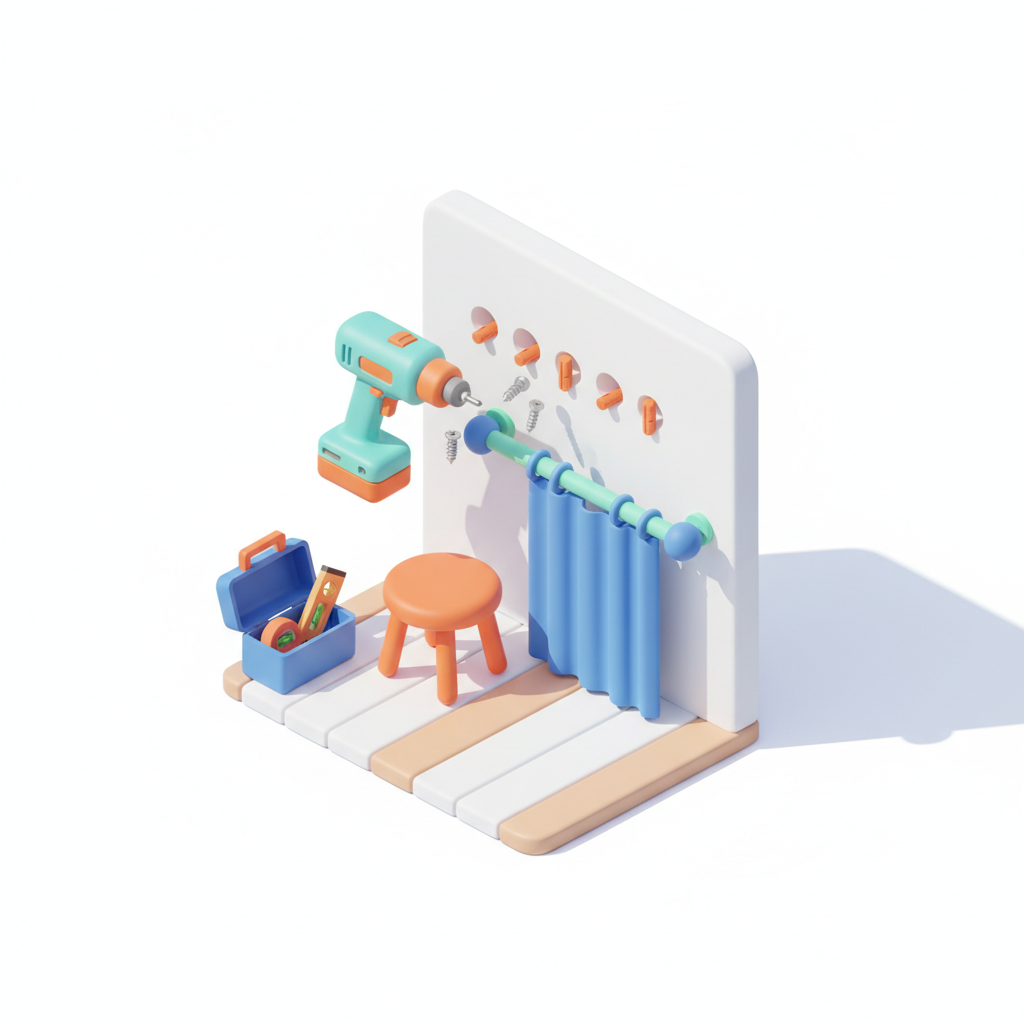 Illustration 3D : Comment poser une tringle à rideaux sur mur en placo étudiant à Aubière