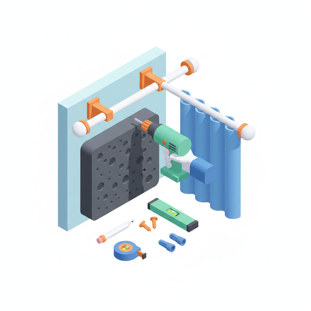 Illustration 3D : Comment poser une tringle à rideaux sur pierre de Volvic