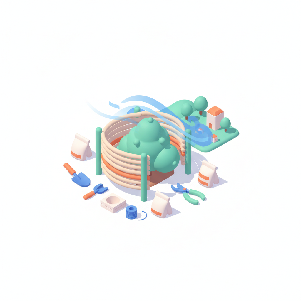 Illustration 3D : Comment protéger ses arbustes du vent d'autan à Aulnat