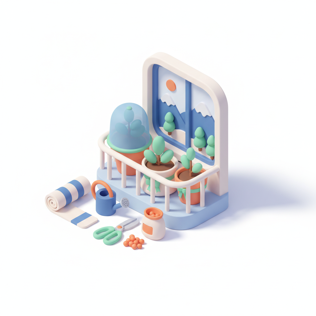 Illustration 3D : Comment protéger les plantes de balcon l'hiver à Chamalières