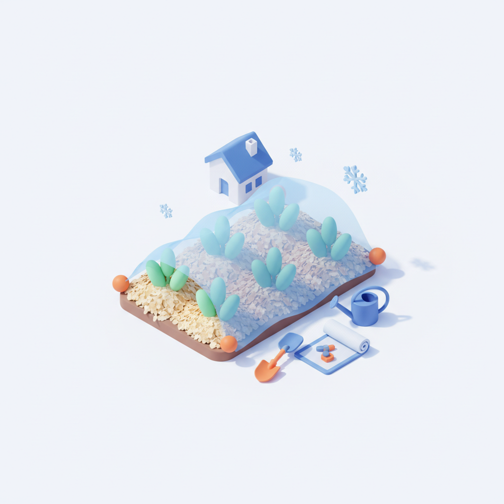 Illustration 3D : Protéger les vivaces du gel hivernal à Romagnat: paillage et voile