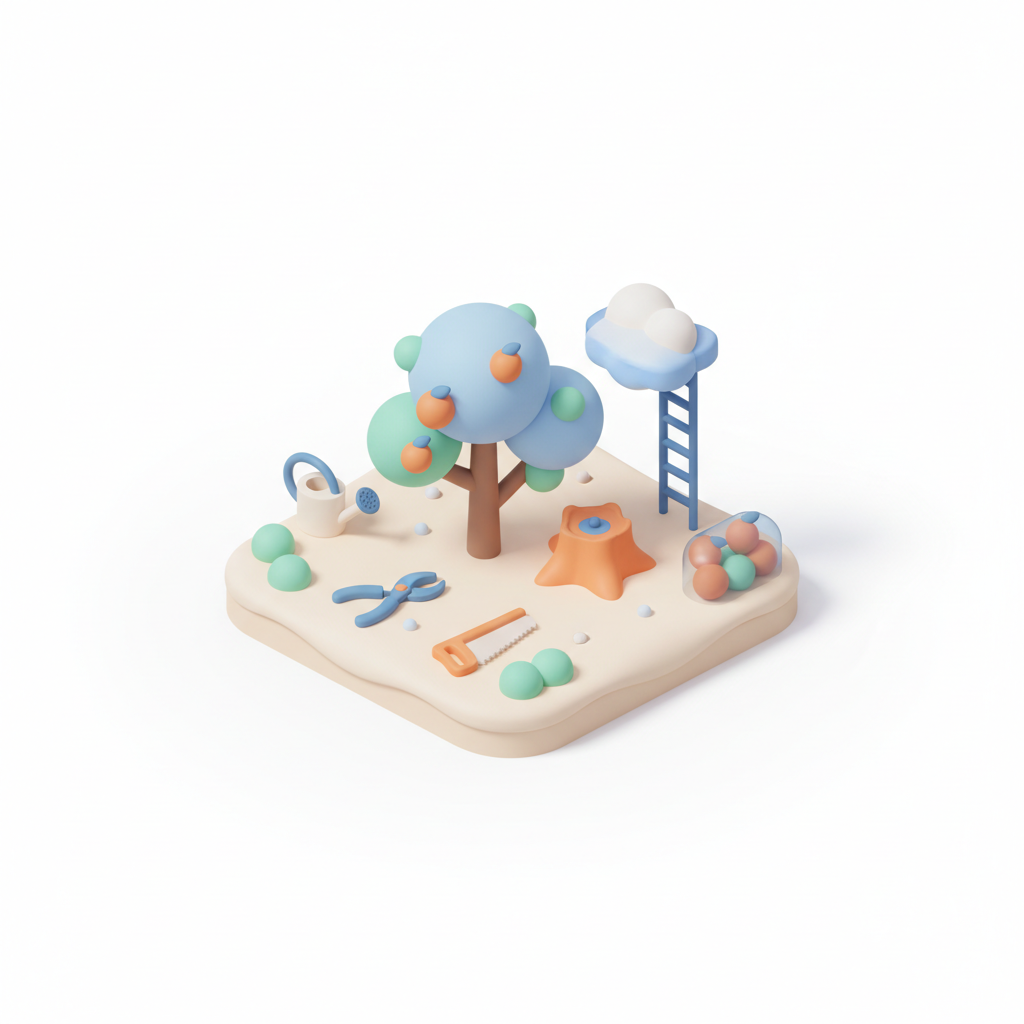 Illustration 3D : Quand et comment élaguer les arbres fruitiers à Chamalières sans abîmer