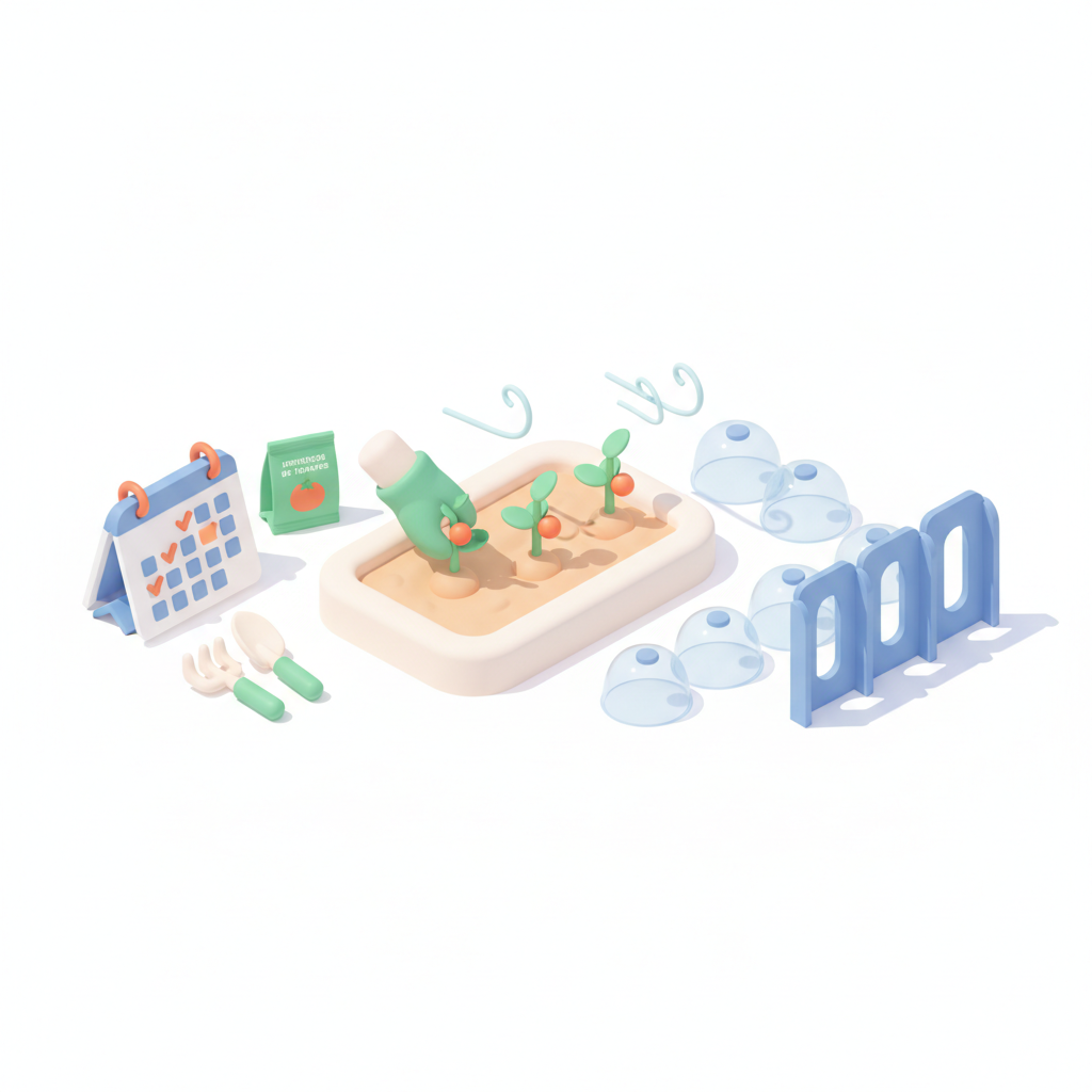 Illustration 3D : Quand semer des tomates en plaine venteuse à Aulnat : calendrier et protection