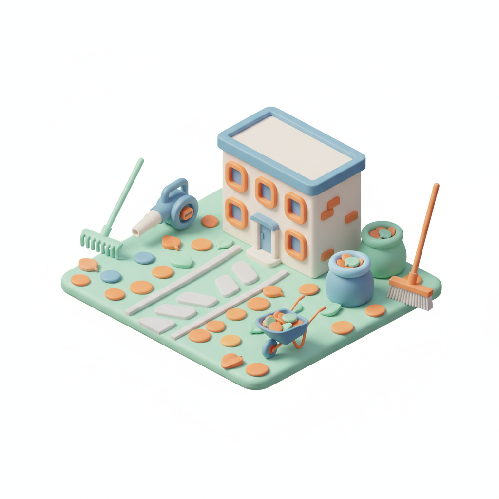 Illustration 3D : Ramasser les feuilles mortes en copropriété à Chamalières