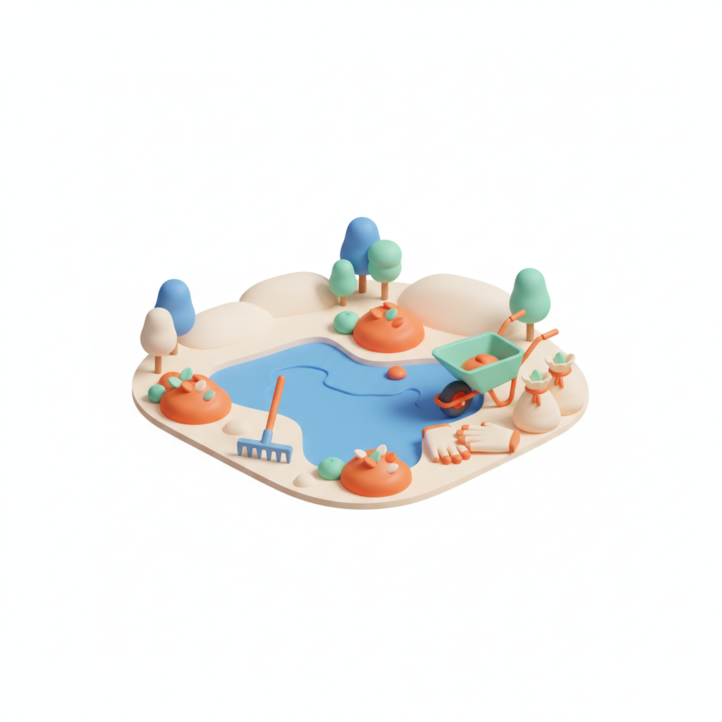 Illustration 3D : Ramasser les feuilles mortes autour du lac de Cournon-d'Auvergne