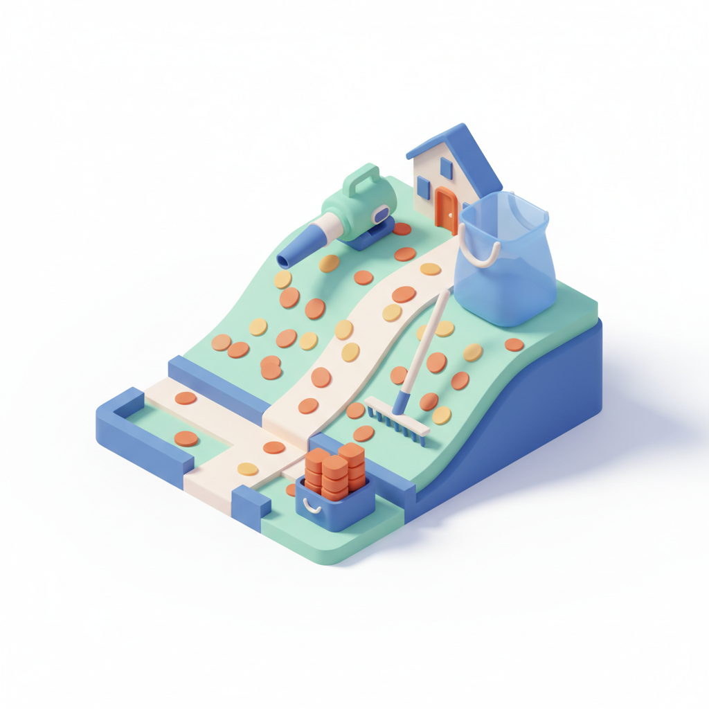 Illustration 3D : Ramasser les feuilles mortes en pente à Romagnat: technique et tarif