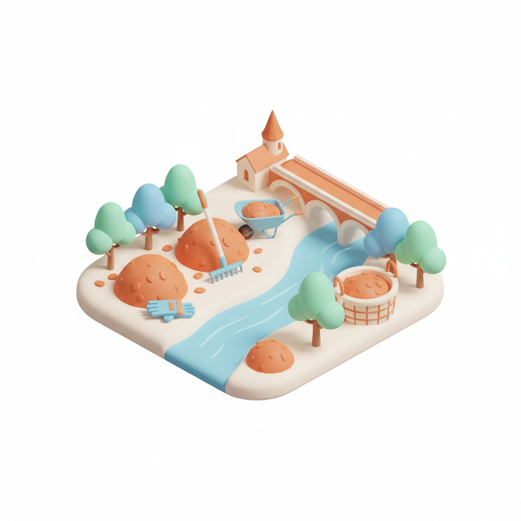 Illustration 3D : Ramasser les feuilles mortes près de l'Allier à Pont-du-Château