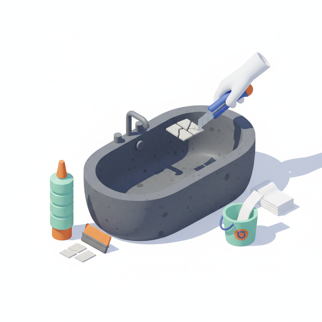 Illustration 3D : Refaire les joints de baignoire en pierre de Volvic à Riom
