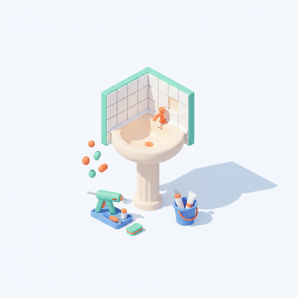 Illustration 3D : Refaire les joints de faïence autour d'un lavabo ancien à Pont-du-Château