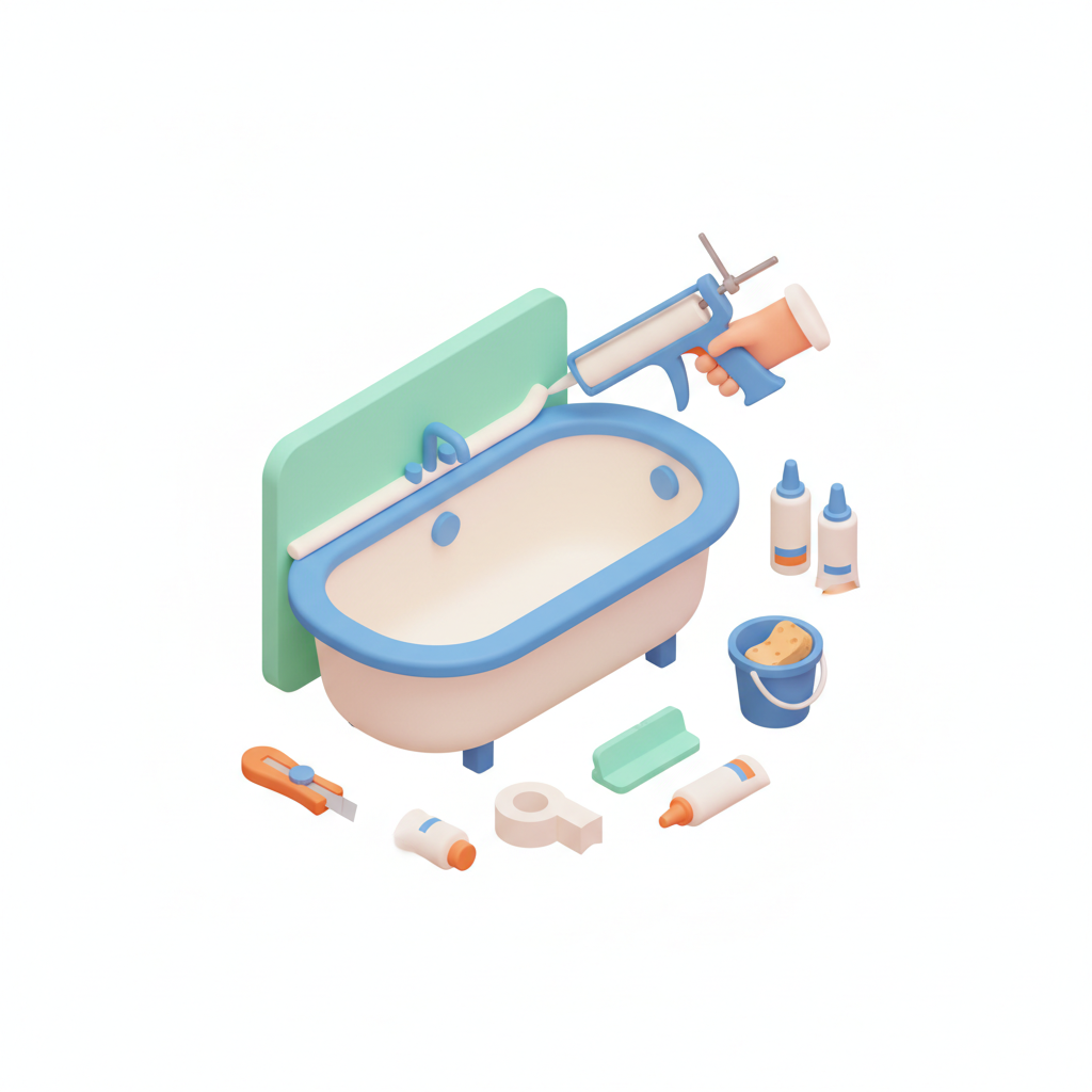 Illustration 3D : Refaire les joints de baignoire sur acrylique à Beaumont : étapes et finitions