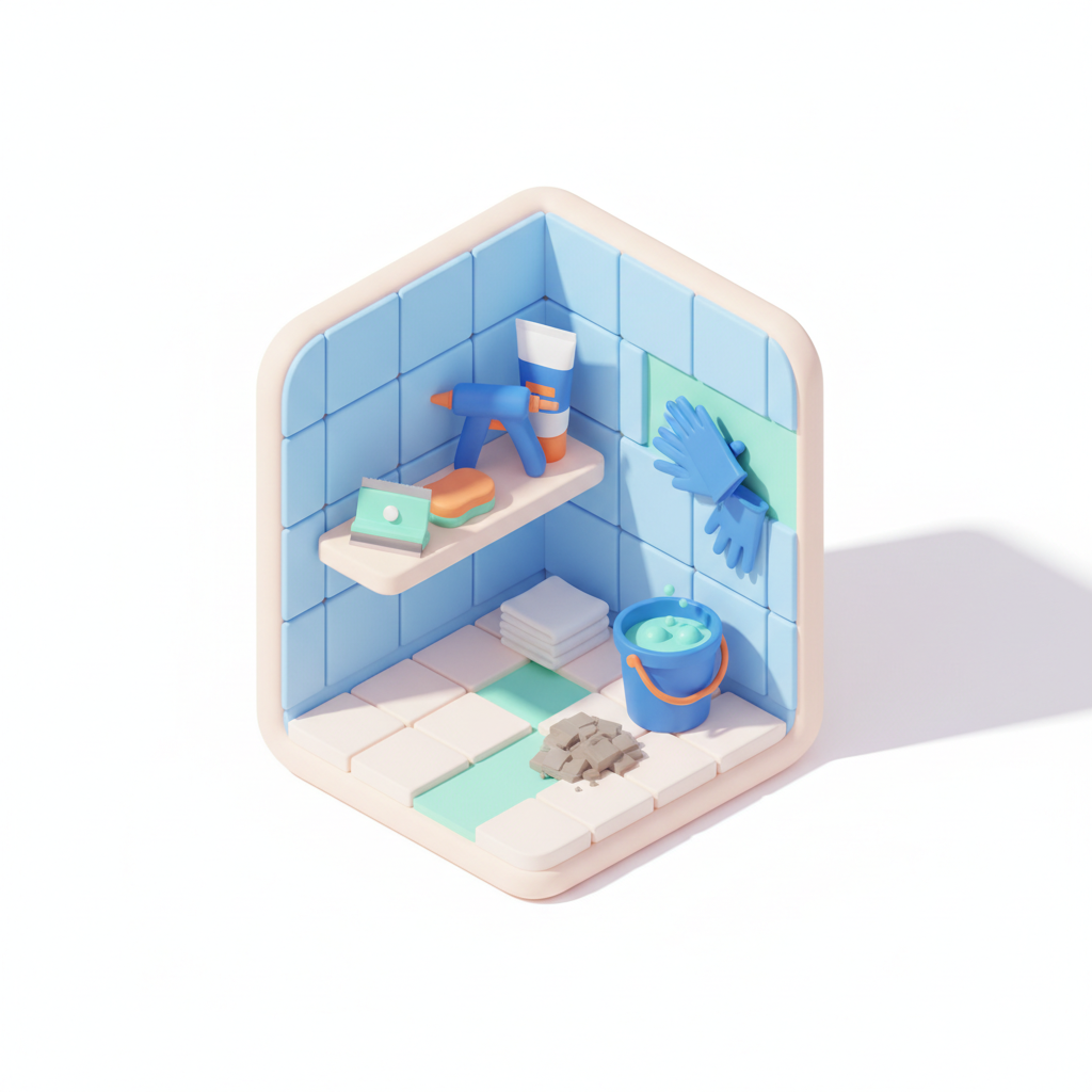 Illustration 3D : Refaire les joints de carrelage dans une salle de bain étudiante à Aubière