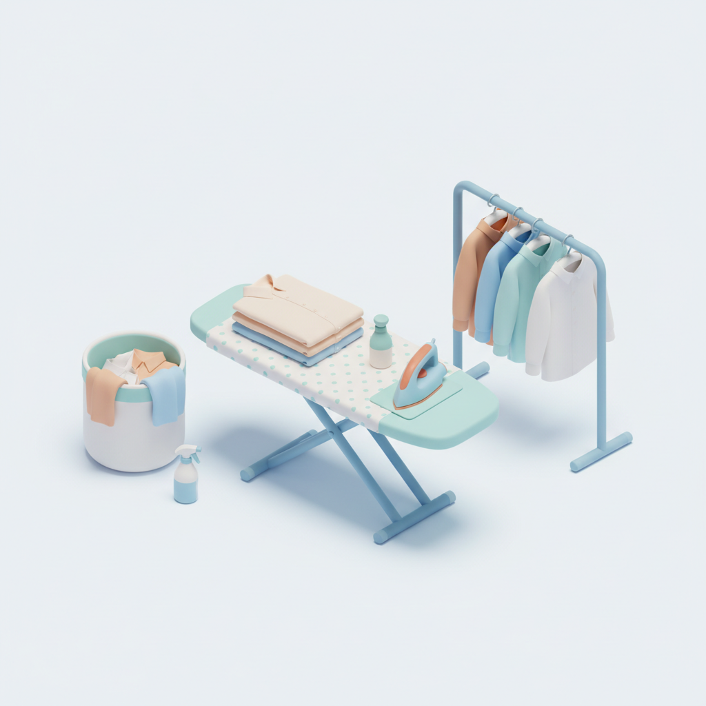 Illustration 3D : Comment repasser des chemises en coton après une semaine de travail
